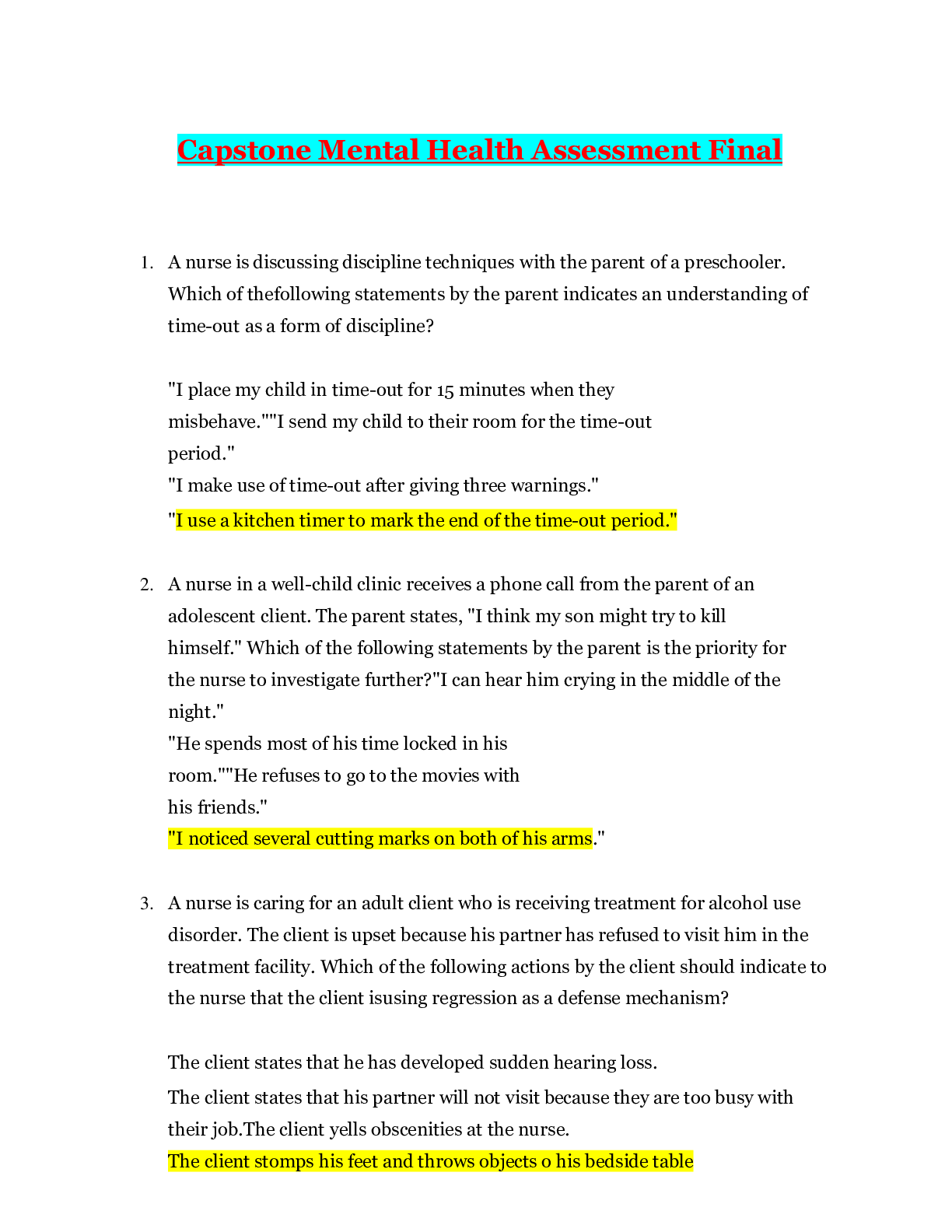 Preview image for Capstone Mental Health Assessment Final_2020 | NURS 406 Capstone Mental Health Assessment Final_Graded A